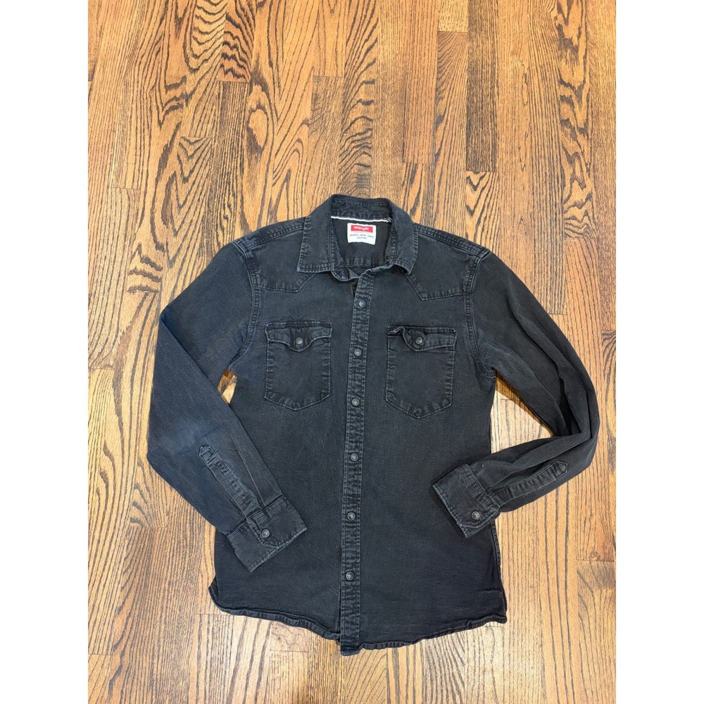 Wrangler Western Shirt Women S Black Denim Snap Front Long Sleeve Cowboycore